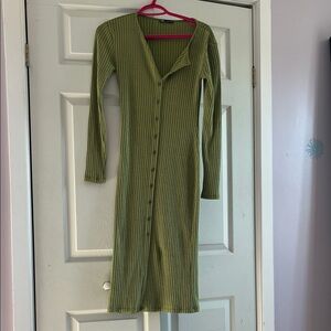 Zara Green Ribbed Button-Down Dress